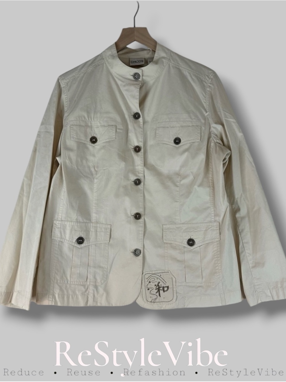 CHICO’S Women’s Size 2 US 12 M Jacket Coat Blazer Embroidered Detailing Cotton